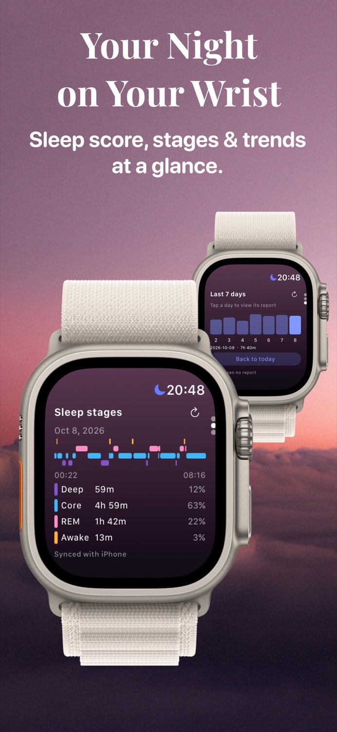 SleepBestie Apple Watch sleep stages and last seven days screens